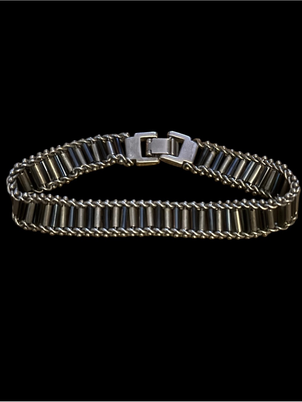 Vintage two tone silver bugle bead chain bracelet